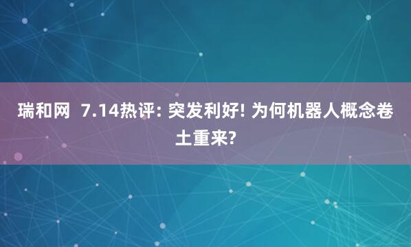 瑞和网  7.14热评: 突发利好! 为何机器人概念卷土重来?